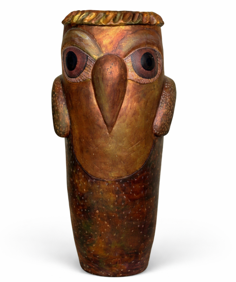 Owl Form – Mixed Media on Terracotta Sculpture by Engy Omara