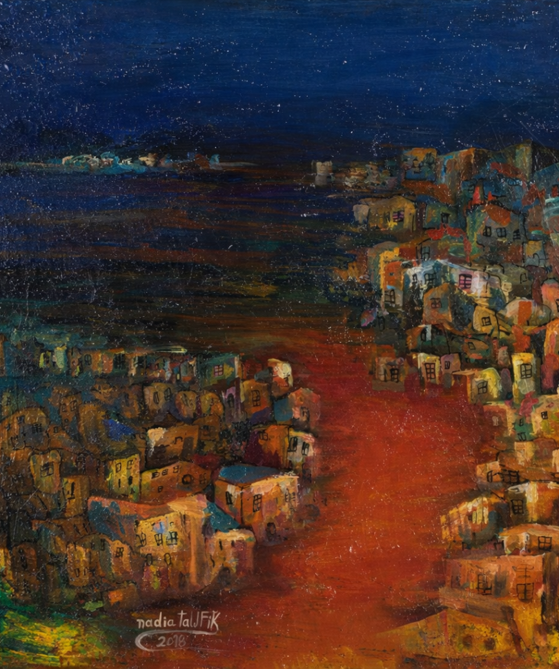 Twilight Over a Hillside Town