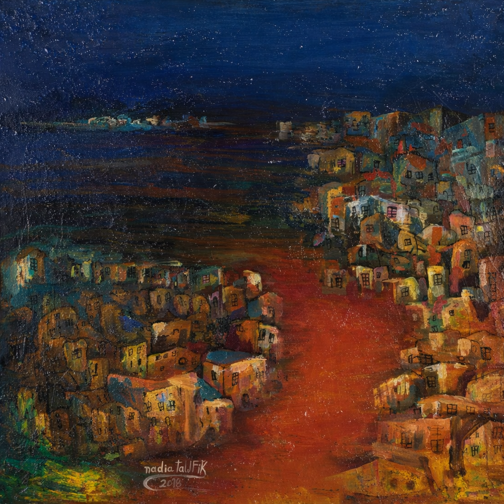 Twilight Over a Hillside Town