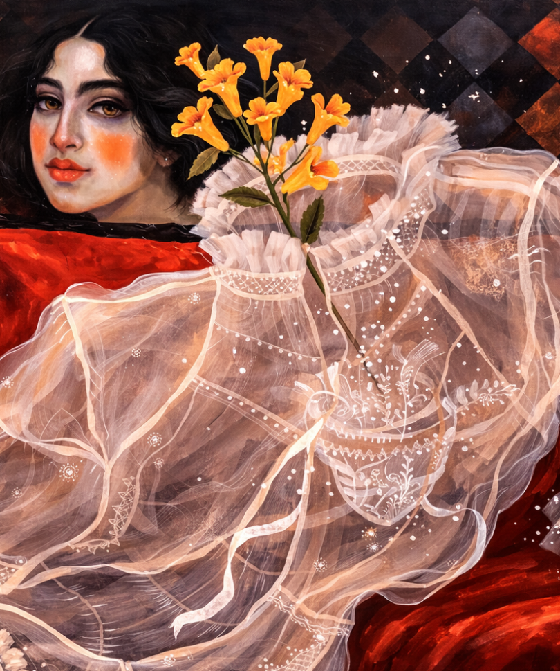 Elegant woman in lace with flowers