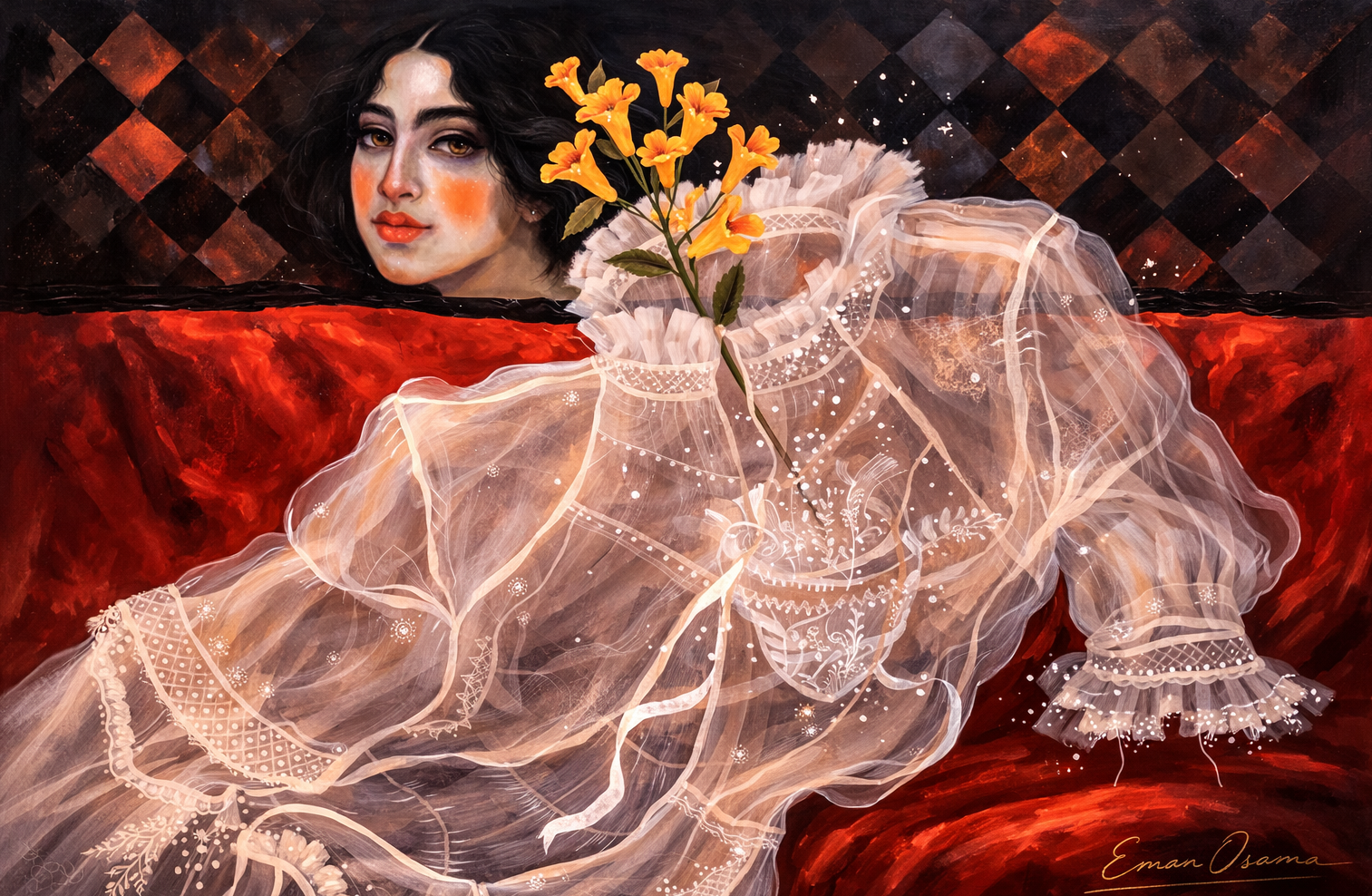 Elegant woman in lace with flowers