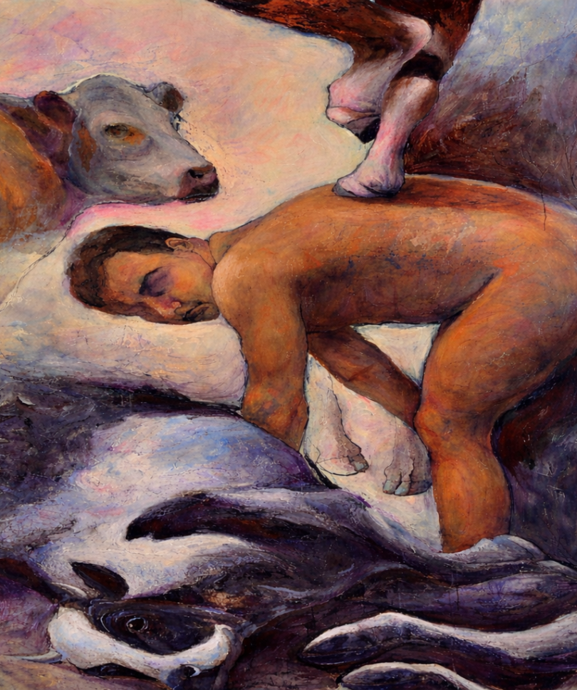 Primal struggle in muted tones