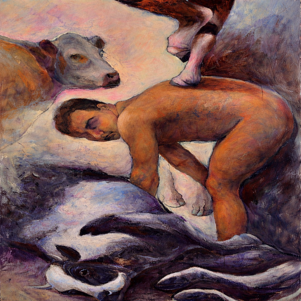 Primal struggle in muted tones