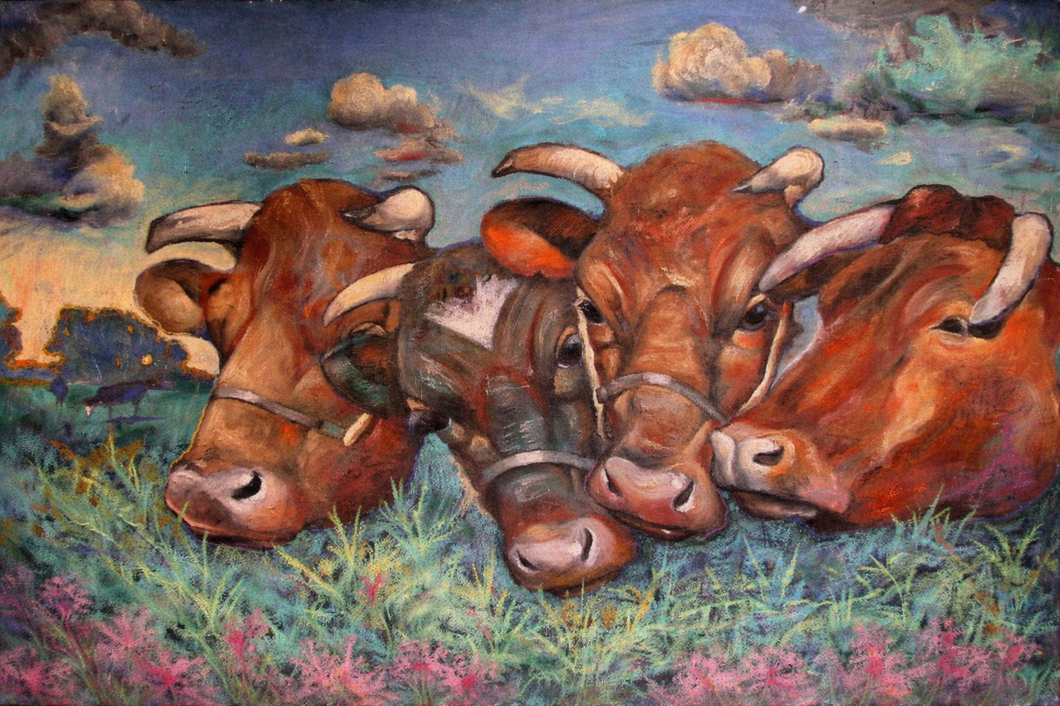 Cows at Twilight in a Meadow
