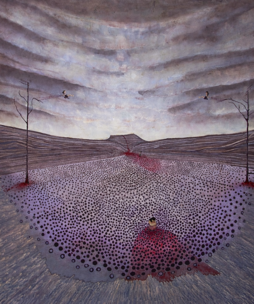 Desolate Field Beneath a Stormy Sky