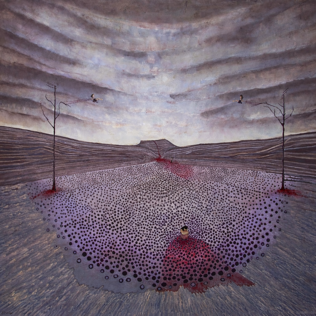 Desolate Field Beneath a Stormy Sky