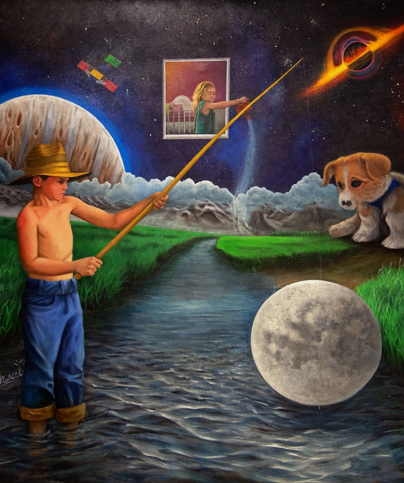 Fishing for the moon at night