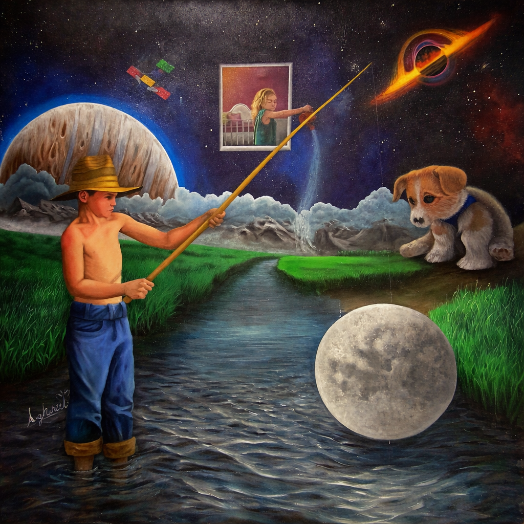 Fishing for the moon at night